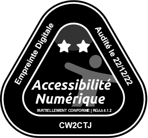Badge Accessibilité Numérique - 2 étoiles - Partiellement conforme | RGAA 4.1.2 - Audité le 22/12/22 - Empreinte Digitale - Code CW2CTJ